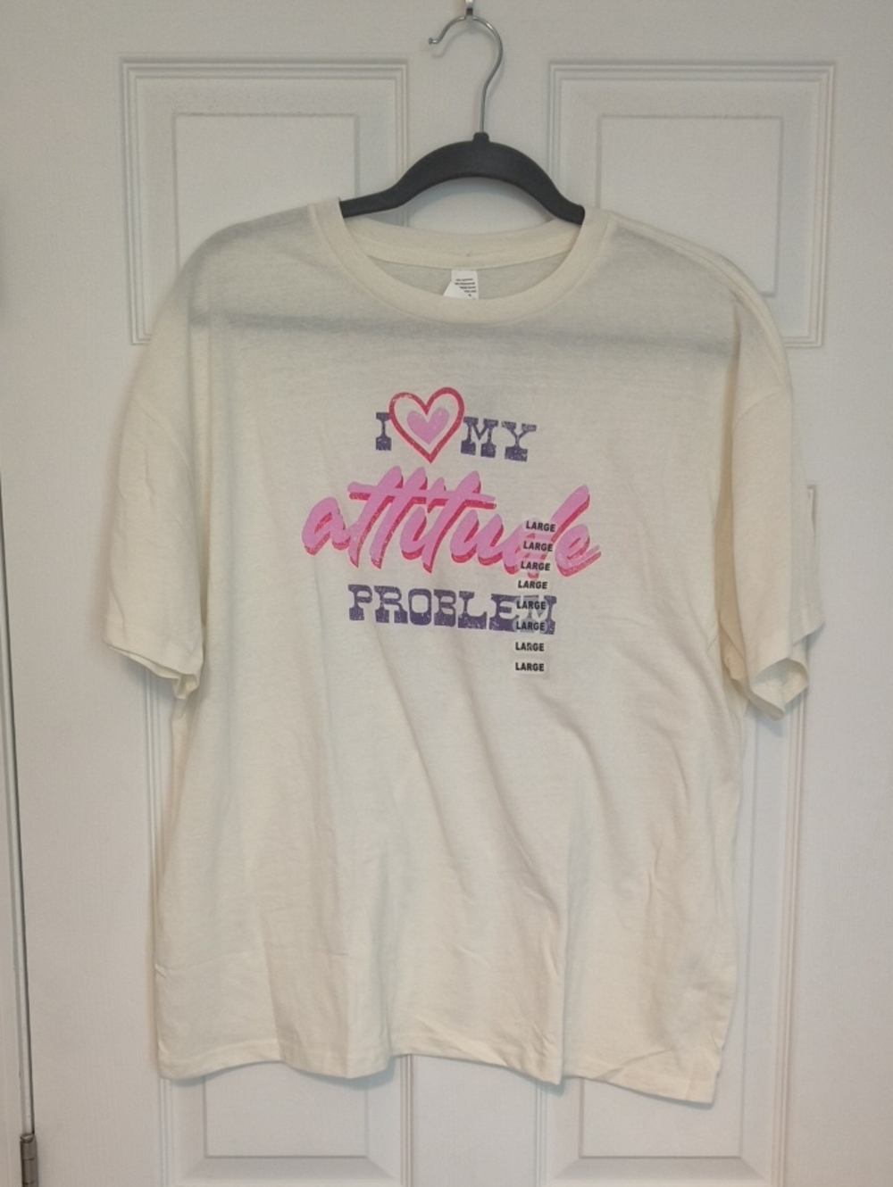 Girls Cream Graphic Tee "I Love My Attitude Problem" - Pink & Purple